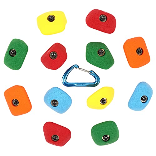 Atomik Rock Climbing Holds Set of 12 Bolt-On Straight Mini Jugs in Assorted Bright Tones
