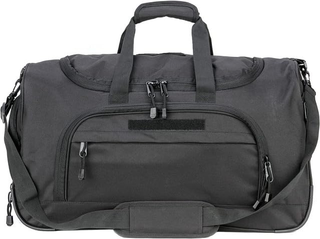 Gym Bag for Women & Men Tactical Duffle Military Weekender Travel Work Out Bags Lightweight Waterproof Sports Tote Shoe Pocket - color: Black