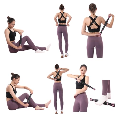 Muscle Roller Massage Roller Stick- Deep Tissue Fascia Blaster for Myofascial Pain Relief, Lymphatic Drainage & Body Sculpting, Handheld Physical Therapy & Recovery Tool (Pink black-18 inch) - color: Pink Black