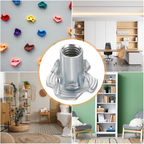 HARFINGTON M5x12mm T-Nuts 4 Pronged Tee Nut 0.57" x 0.47" Fully Thread Carbon Steel Inserts for Wood, Rock Climbing Holds, Cabinetry, Furniture 50pcs - size: M5x12mm