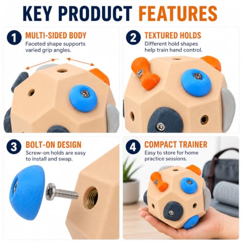 Rock Climbing Grip Training Ball, Multi Hold Practice Tool | Multi-hold climbing grip trainer for finger strength, hand control, bouldering practice and indoor training setups - color: 2-PC