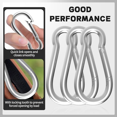 Heavy Duty Spring Snap Hook Carabiners, Galvanized Steel Quick Links, Spring Clips in Black & Silver, Multiple Sizes: 1.6Inch/2Inch/2.4Inch/3Inch/4Inch, for Swing Hammock Camping Keychain Outdoor - size: M6-120PCS, style: Silver