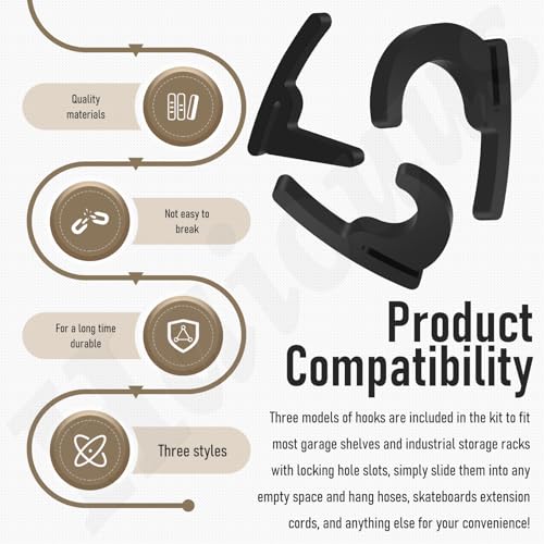Universal Hooks - 7 x L/7 x J/7 x Pcs Long J Hook, Approximately 40 lbs. Capacity Compatible with Garage Shelving & Industrial Storage Racks and Other with Keyhole Slots