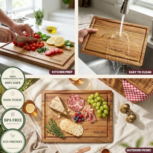 WONAMU Small Acacia Cutting Board Non Toxic – Lightweight, Durable, Perfect for Charcuterie, Serving Snacks & Everyday Kitchen Use, Eco-Friendly Kitchen Essential, Versatile Wooden Tray (Acacia) - color: Acacia