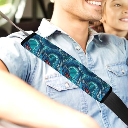 Soft Padded Car Seat Belt Pad for Child, Most Cars, 2 Piece Blue Cool Dragon Seat Belt Cushion Comfortable Driving - color: Pattern 1182