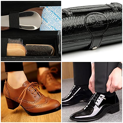 Stone and Clark Leather Shoe Shine Kit - 13 PCS Shoe Polish Kit for Complete Leather Boot Care, Compact & Travel Friendly - style: Textured Black Kit