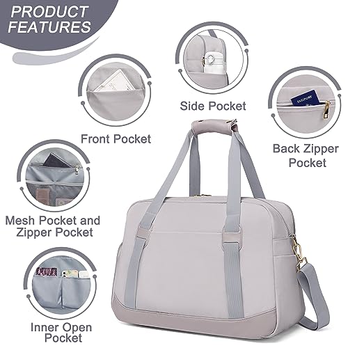 Sports Gym Bag for Women, Travel Duffle Bag with Shoe Compartment & Wet Pocket, Fitness Yoga Bag - color: Grey