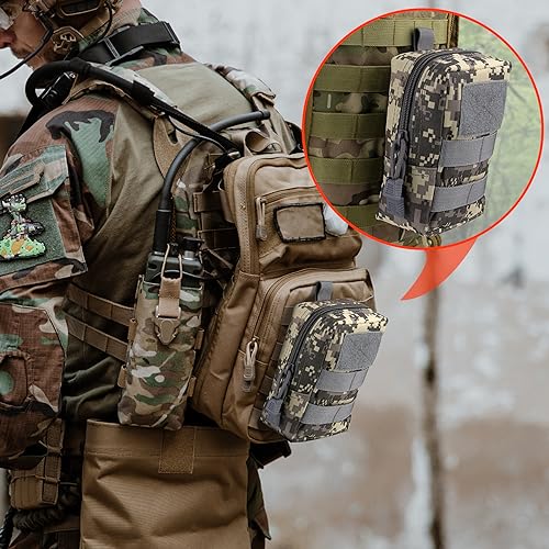 2 Pack Tactical Molle EDC Pouch Multi-Purpose Compact Pack Water-Resistant Utility Pouch with Flag Patch - color: Gray Camo