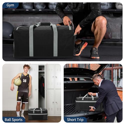 65L Gym Bag for Men, Wet Pocket, Shoe Compartment, 24 inch, Black | 8 Compartments / Pockets, Spacious, Large Sports Duffle Bag for Weekend Travel - color: Black