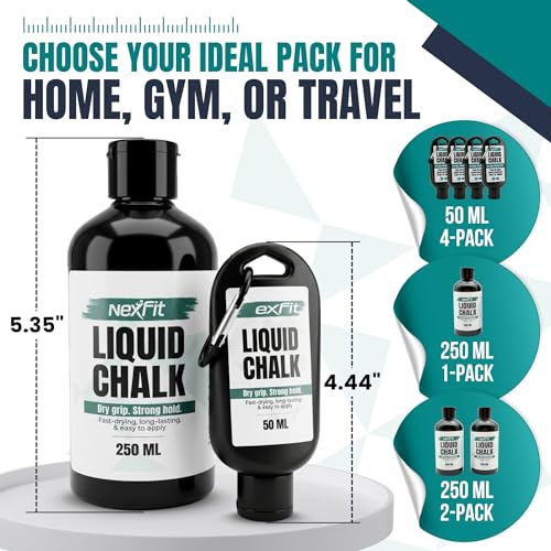 Liquid Chalk for Gym – Gym Chalk Liquid with Stronger Grip, Zero Slip, Dries in Seconds – Mess-Free Weightlifting Chalk for Crossfit, Rock Climbing & Gymnastics – Multiple - size: 250 ml (2 Pack)