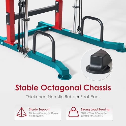 SogesPower Power Tower Multi-Function Pull Up Bar Station for Home Gym | 10-Level Height& 5-Level Armrest Adjustable,2-IN-1 Assisted Pad,Pull Up Dip Station Strength Training Workout Equipment - color: Red