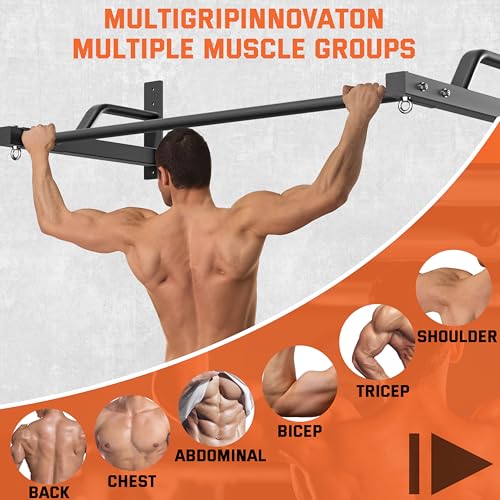 2026 Upgrade Pull Up Bar Wall Mounted - 600 lbs Heavy Duty Strength Training Pull-Up Bars, Ideal Rogue Pull Up Bar for Home and Commercial Gym, Easy Installation Chin Up Bar, Versatile Garage Pullup Bar - color: Black