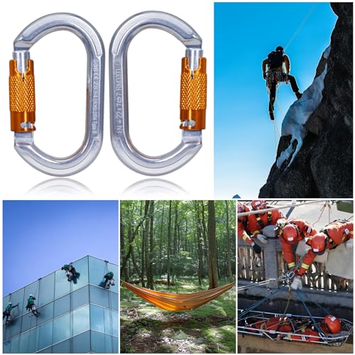 Auto Locking Rock Climbing Carabiner Clips, Heavy Duty Asymmetrical Carabiner Connector Used for Rappelling Rescue Outdoor Climbing, Mountaineer, Hammock, Camping - color: 22KN(3pack)