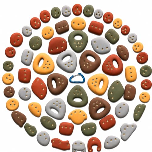 Atomik Climbing Holds 65 Pack Screw-on Rock Climbing Holds Set #1 (Equips an 8' x 8' wall) - color: Earth 1: Gray, Brown, Moss, Rust, Gold