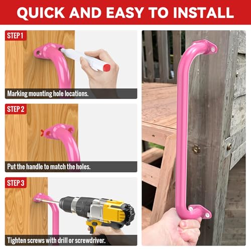 17.3 Inch Playground Handles Monkey Bars Indoor | Metal Grab Handle Hand Grips for Treehouse (Pink, 6 Pack) - color: Pink