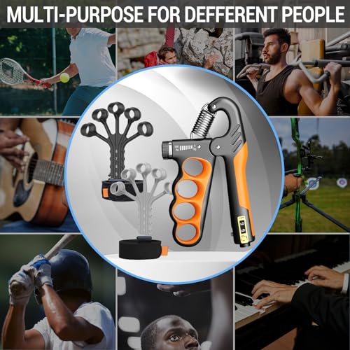 Hand Grips Strengthener, Forearm Strength Trainer- Adjustable Resistance 11-220Lbs Hand gripper with Counting,Finger Exerciser,Hand Extension Exerciser for Muscle Building and Injury Recover Combo Set - color: Gray Combo Set