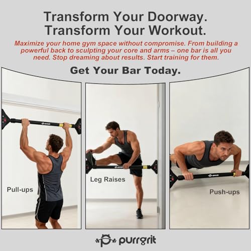Adjustable Doorway Pull Up Bar No-Screw 440lbs | Fits 29.1-37.4in (74-95cm) door frames with 360° lock & foam pads + 2 spare pads. Home chin-up - color: Charcoal