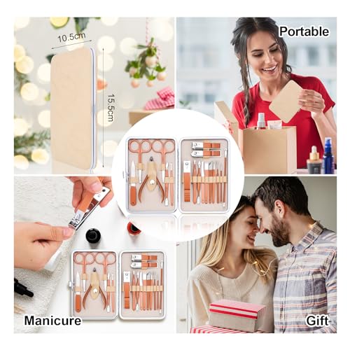 Professional Nail Care Kit - 18-Piece Manicure Set with Stainless Steel Ingrown Nail Toenail Cuticle Cutter Clipper Pedicure Kit,Grooming Kits with Portable Travel Case.(Rose Gold) - color: Rose Gold