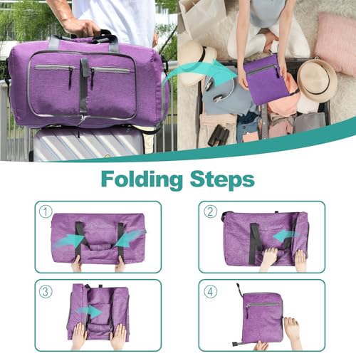 Dimayar 40L Foldable Duffle Bag, Travel & Weekender, Overnight, Gym | Lightweight, Carry-on, Packable, Waterproof & Tear Resistant, Travel Duffel Bag with Shoes Compartment for Men Women - color: Purple, size: 40L