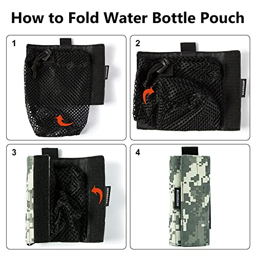 BASSDASH Tactical Molle Water Bottle Pouch with Carabiner Foldable Mesh Holder Bag for Travel Fishing Hunting Hiking Outdoor Activities - color: Jungle Camo with Molle Straps