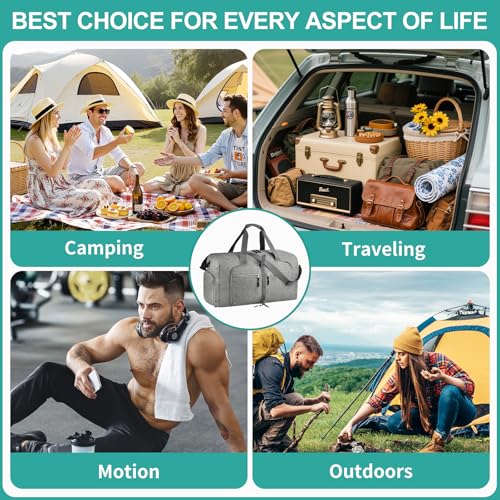 Dimayar 40L Foldable Duffle Bag, Travel & Weekender, Overnight, Gym | Lightweight, Carry-on, Packable, Waterproof & Tear Resistant, Travel Duffel Bag with Shoes Compartment for Men Women - color: Grey, size: 40L