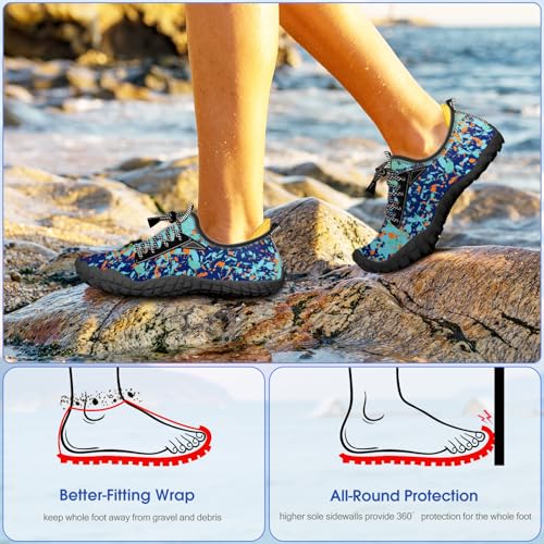 Built-in Heel Grips Water Shoes for Kids Girls Boys Hiking Wide Barefoot Swim Beach Pool Big Kid - color: Magic Blue, size: 9 Toddler