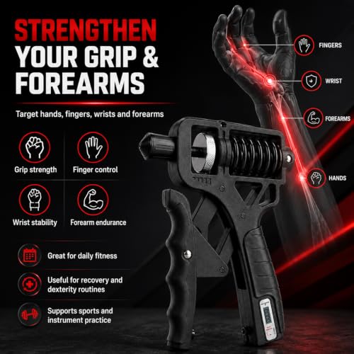 Ergonomic Adjustable H-Grip Hand Trainer with Counter | 11–350lb Hand Gripper with Alloy Frame, Titanium-Plated Spring and TPR Non-Slip Handles for Finger, Wrist & Forearm Training - color: Red
