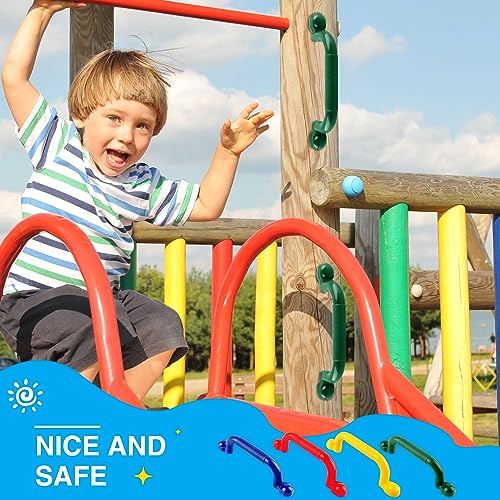 4 Pack Kids Playground Safety Handles Plastic Swingset Handle Grab Handles Swing Set Accessories for Child Treehouse Playset Climbing Frame, 2 Colors (Color Set 1)