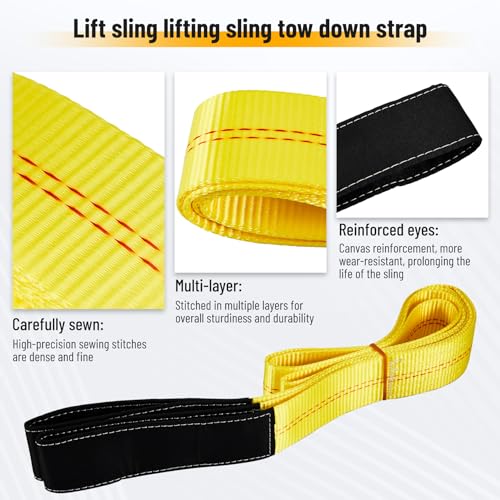 Pindex 2 Pack 2" x 8' Web Lifting Sling 11000 Lbs Breaking Force 3500 Lbs Pulling Forces Lift Sling Straps for Rocks Trees Mowers Tool Boxes in Trailers Tractors Trucks, Yellow - size: 2 inch x 8 feet