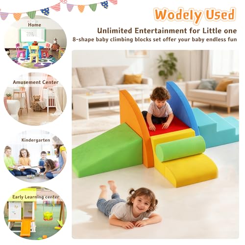 Urban Deco Large 8-Piece Foam Climbing Blocks for Toddlers, Baby Climbing Blocks, Soft Play Climbing Toys with Non-Slip Bottom, Indoor Play Gym and Activity Play Set for Climbing & Crawling