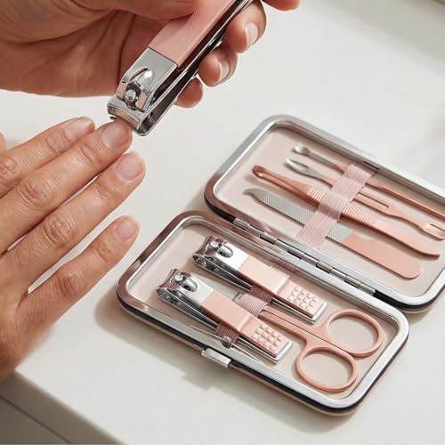 Manicure Kit for Women Men-Manicure Set with Case, Nail Clippers, Portable Nail Care Kit for Travel Home Personal Grooming(Rose Gold 7 in 1) - color: Rose Gold