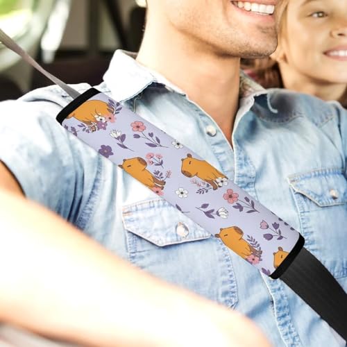 Universal Fit Seat Belt Cover for Adult Use, Stroller Pushchair High Chair, 2PCS Capybara Pink Flower Harness Pads Strap Shock Absorption - color: Pattern 842