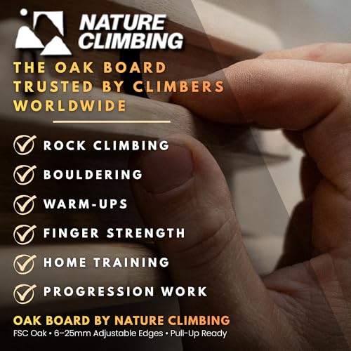 Oak Board - Premium Hangboard Rock Climbing Training as Climbing Fingerboard with Jugs, Slopes and Edges, Pockets as Door Mounted Training Station Rock Climbing Pull Up Bar