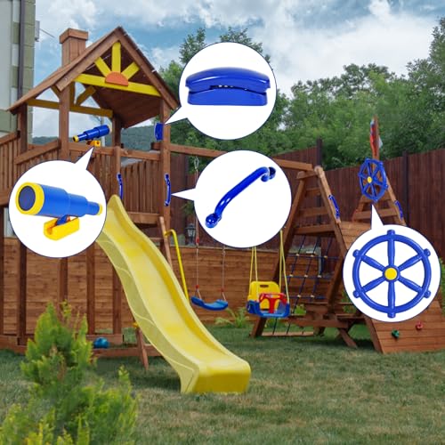 RedSwing Playground Accessories,Backyard Swing Set Pirate Plastic Playground Equipment Set with Ship Wheel, Telescope, Telephone,Rock Climbing Holds and Safety Handles for Outdoor Playhouse Treehouse