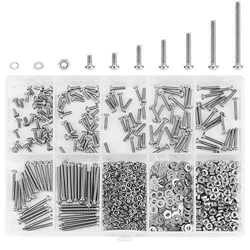 HELIFOUNER 560 Pieces M2 x 4mm /6mm /8mm /10mm /12mm /16mm /20mm, Phillips Pan Head Machine Screws, Metric Screws Bolts Washers Nuts Kit, 304 Stainless Steel - size: M2, style: Phillips Pan Head