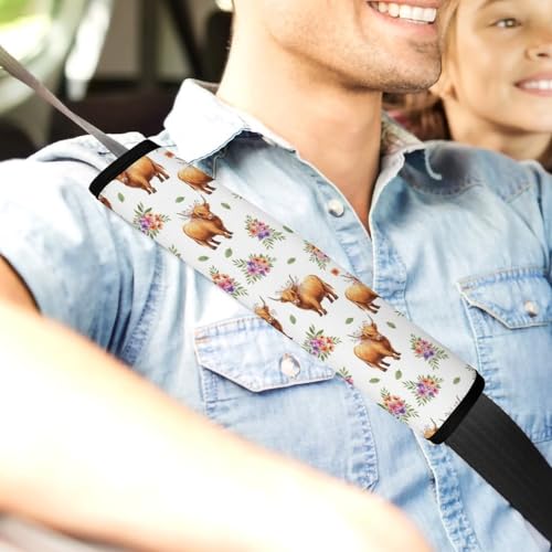 Universal Soft and Comfortable Seat Belt Cover for Adult Use, Stroller Pushchair High Chair, 2 Pack Highland Cow Floral Art Shoulder Harness Cover - color: Pattern 1092