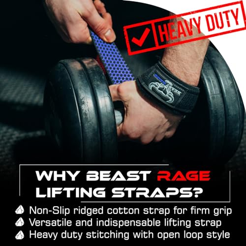 BEAST RAGE Lifting Wrist Straps for Weightlifting, Straps Gym Grip Power Workouts Lifting Straps Padded Neoprene & Premium Cotton Men Women, Deadlift Bodybuilding Exercise Lifting Straps - color: Blue Silicone