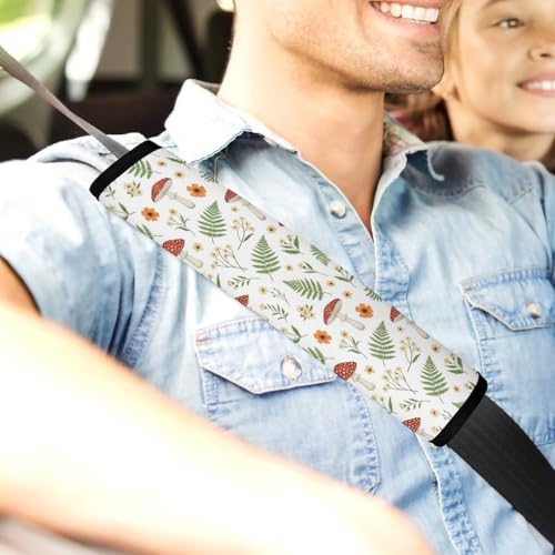 2 Piece Botanical Mushroom Fern Wild Flower Car Seat Belt Pad Breathable Seat Belt Cushion for Child, Stroller Pushchair High Chair, Easy Install (No Tool) - color: Pattern 921