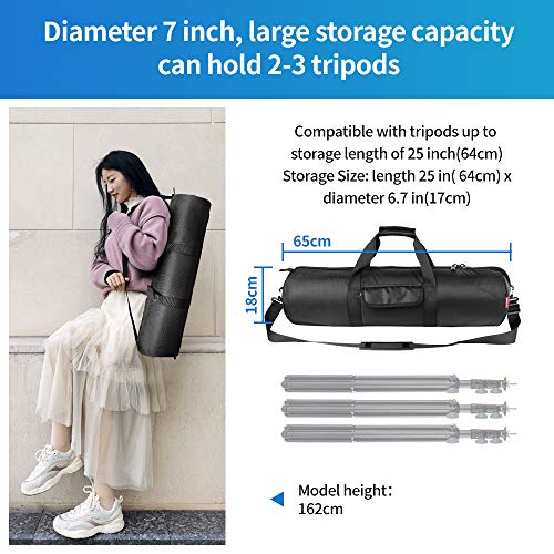 HEMMOTOP Tripod Bag, 25.6x7in Tripod Carrying Case Heavy Duty with Two Zippered Pockets, All Sides Thick Padded Light Stand Bag with Shoulder Strap and Handle for Pool Cue, Speaker Stand -R06518 - size: 25.6" L x 7" D