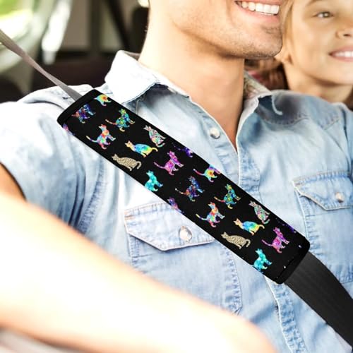 Soft Padded Car Seat Belt Pad for Child, Most Cars, 2 Piece Colorful Cats Seat Belt Cushion Comfortable Driving - color: Pattern 696