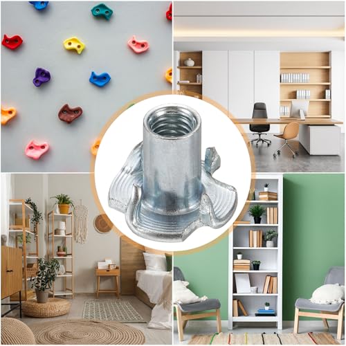 HARFINGTON M6x14mm T-Nuts 4 Pronged Tee Nut 0.69" x 0.55" Fully Thread Carbon Steel Inserts for Wood, Rock Climbing Holds, Cabinetry, Furniture 50pcs - size: M6x14mm