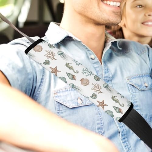 Universal Fit Seat Belt Shoulder Pad for Adult Use, Most Cars, 2 Pack Nautical Beach Summer Coastal Ocean Harness Pads Strap Pressure Relief - color: Pattern 929