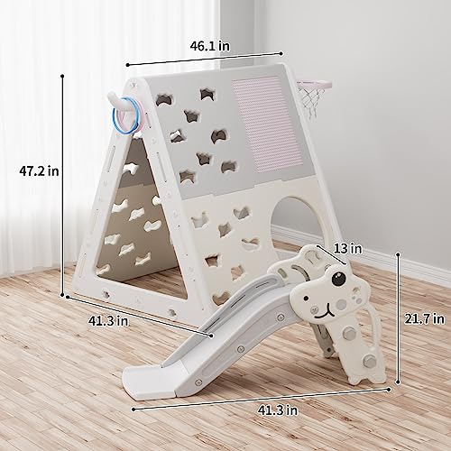 UNICOO Children’s 7 in 1 Multi-Functional Climbing Pyramid Set with Slide, Kids Climbing and Sliding Set for Home, Daycare (KU-C04-Gray) - color: Gray