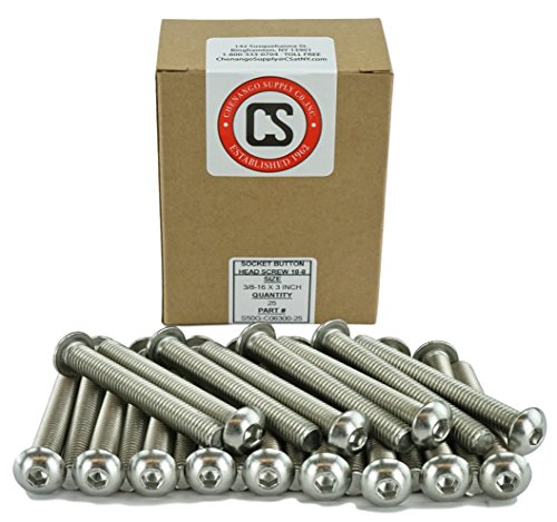 Chenango Supply 3/8-16 x 3 Stainless Socket Button Head Cap Screws | 18-8, Coarse Thread, Full Thread, Hex Drive, Corrosion-Resistant - size: 3/8-16 X 3