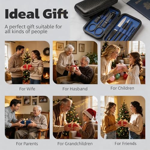 8-Pc Manicure Set,Stocking Stuffers for Men,Teen Boy, Gift Ideal for Dad | Precision Nail Care Tools for Fingernail, Toenail, and Cuticle Grooming, a Christmas Boyfriend and Boyfriend Essential