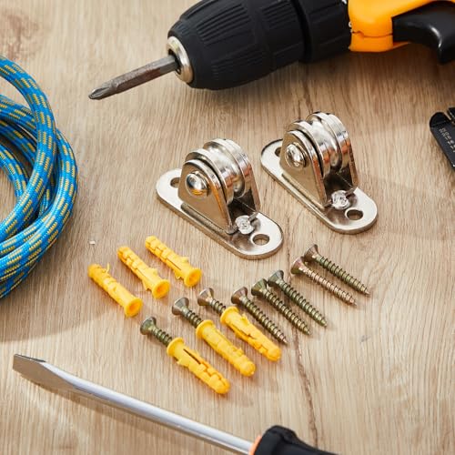 Yaocom 20 Pcs Small Pulley Block 1 Inch Wall Mount Pulley Stainless Steel Silent Pulley Wheel Loading 400lb Duplex Pulley Heavy Duty Fixed Pulley for Rope Cord Moving Wall Ceiling Mount DIY Project
