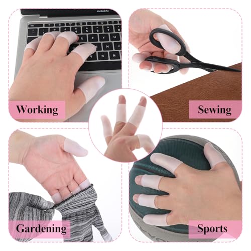JJUNW 14Pcs Silicone Finger Cots, Silicone Finger Protectors Waterproof Finger Sleeves Finger Bandage for Relief from Pain of Finger Tips Cracked Arthritis Finger Cracking Friction(White)