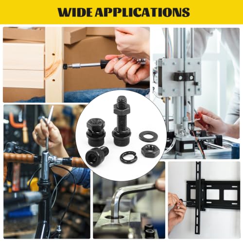 185PCS M6 Screws with Nuts Assortment Kit - M6x8/10/12/16/20/25/30/35 mm Hex Socket Head Cap Bolts with Nuts & Washers Assorted Set - 12.9 Alloy Steel Black Zinc Plated Anti-Rust Hardware Set - size: M6 185pcs