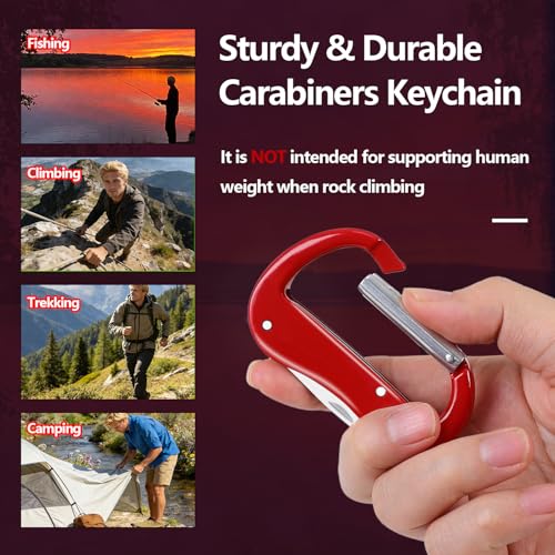 Multitool Carabiner with Pocket Knife, Stocking Stuffers Gifts for Men,Bottle Opener,Nail file,Small Scissors,EDC Carabiners Keychain,Survival Gear for Camping Hiking,Gifts(Red) - color: Red
