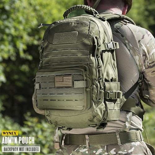 WYNEX Tactical Molle Admin Pouch, Double Layer Large EDC Tool Pouch Bag | Laser-Cut Design, Medical EMT IFAK with Map Pocket, Tool Organizer Molle Accessories, Flag Patch Included, 9.5"x7.5"x3.2" - color: Army Green